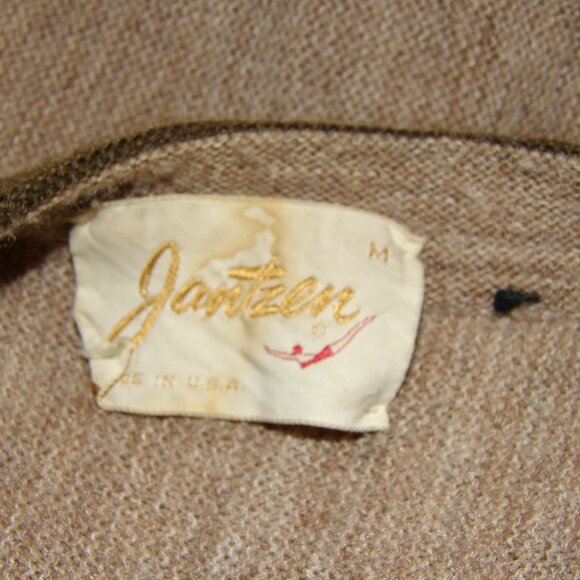 Vintage Jantzen Cardigan Sweater Men's Medium Tan & Brown - Picture 5 of 5